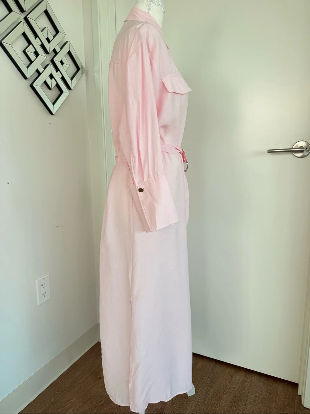 Long Pink Button-Front Shirt Dress